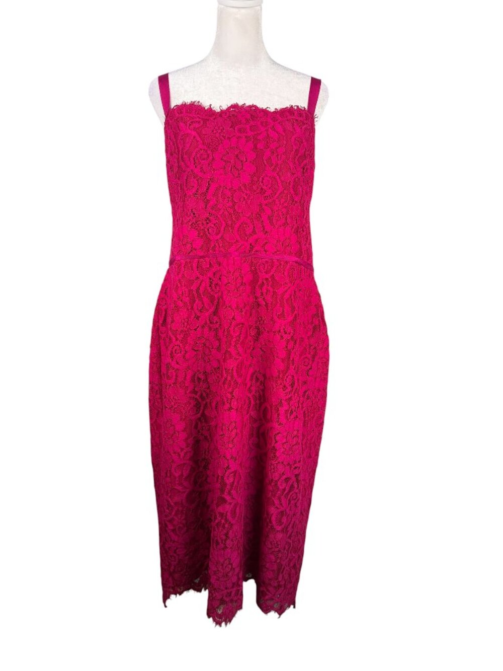 Lauren Ralph Lauren 16 Lace Overlay Sleeveless Dress Raspberry Pink Empire Waist